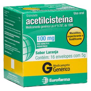Acetilcisteína - Eurofarma 100Mg Caixa Com 16 Sachês Com 5G