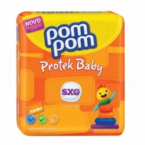 Fralda Pom Pom Protek Baby Super Extra Grande Com 16 Unidades