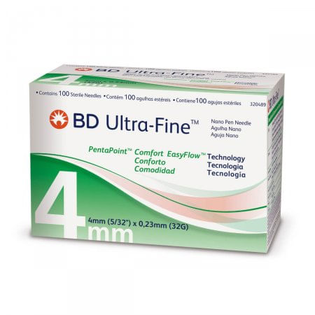 Agulha-Descartavel-Bd-Ultra-Fine-Nano-Penta-Point-4Mm-Com-100-Unidades