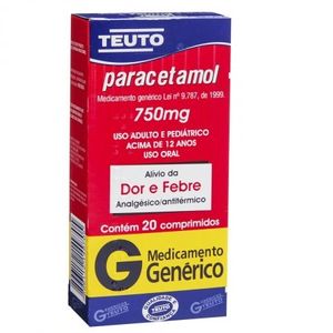 Paracetamol 750mg 20 Comprimidos Teuto