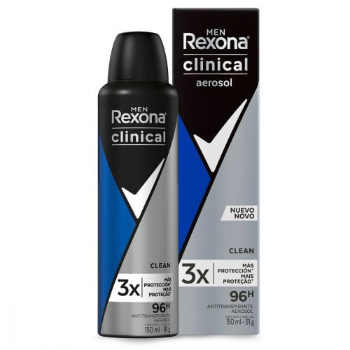 Desodorante Rexona Aerosol Men Clinical Clean 150ml - Kit com 4 Unidades