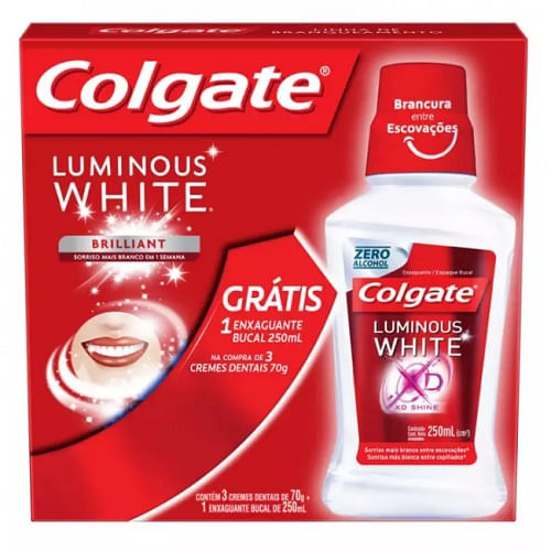 Creme-Dental-Colgate-Luminous-Com-90-Gramas-Contem-3-Unidades-Gratis-Enxaguante-Bucal-Luminous-White-Com-250-Ml