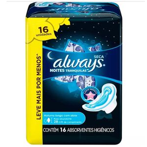 Absorvente Noites Tranquilas Cobertura Seca Com Abas Always Leve 16 Pague 14 Unidades