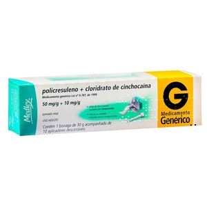 Policresuleno + Cloridrato De Cinchocaína - Medley 01/001G Pomada Bisnaga Com 30G + 10 Aplicadores