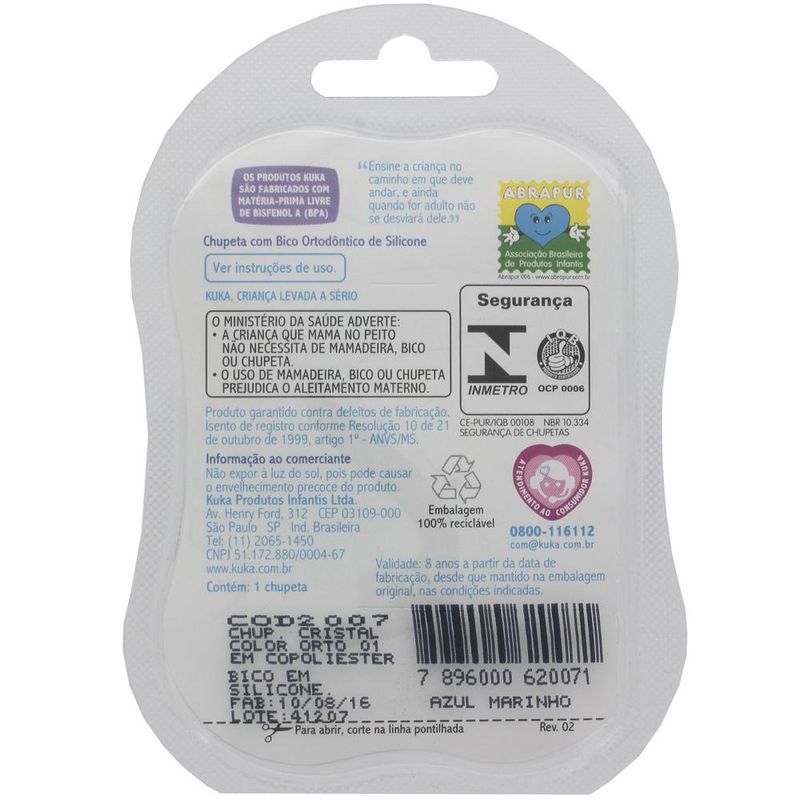Chupeta-Kuka-Cristal-Color-Silicone-Ortodontico-N1-Azul