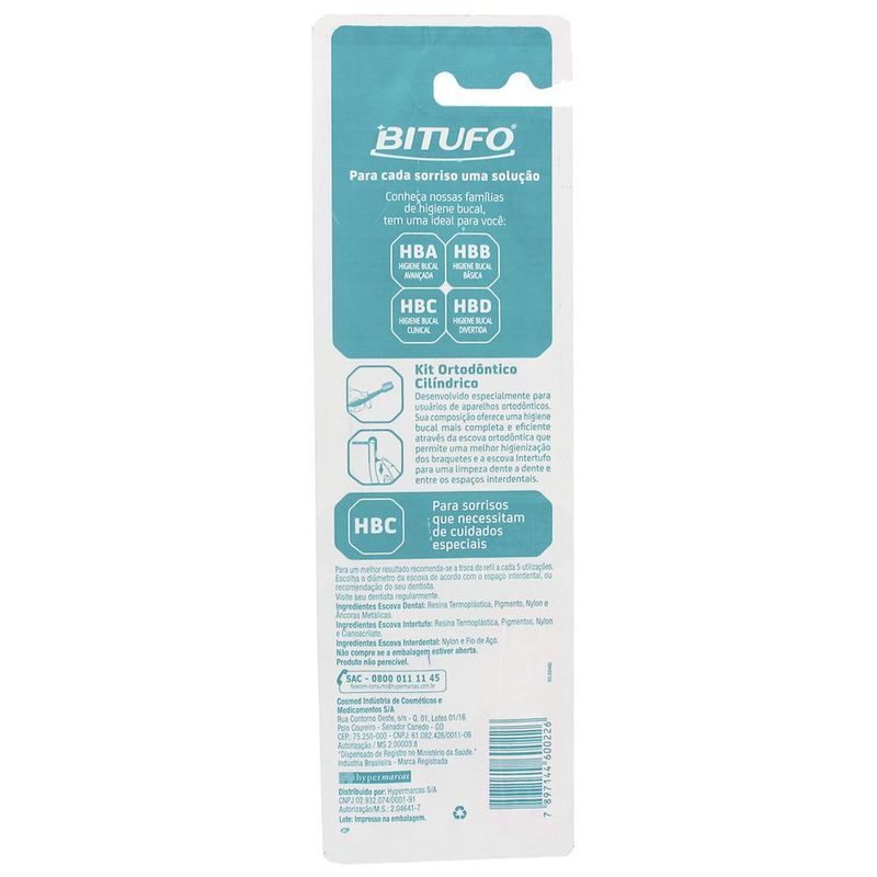 Kit-Ortodontico-Bitufo-Cilindrico-Cores-Sortidas-com-1-Escova-Dental-1-Escova-Intertufo-e-6-Escovas-Interdentais-Cilindricas