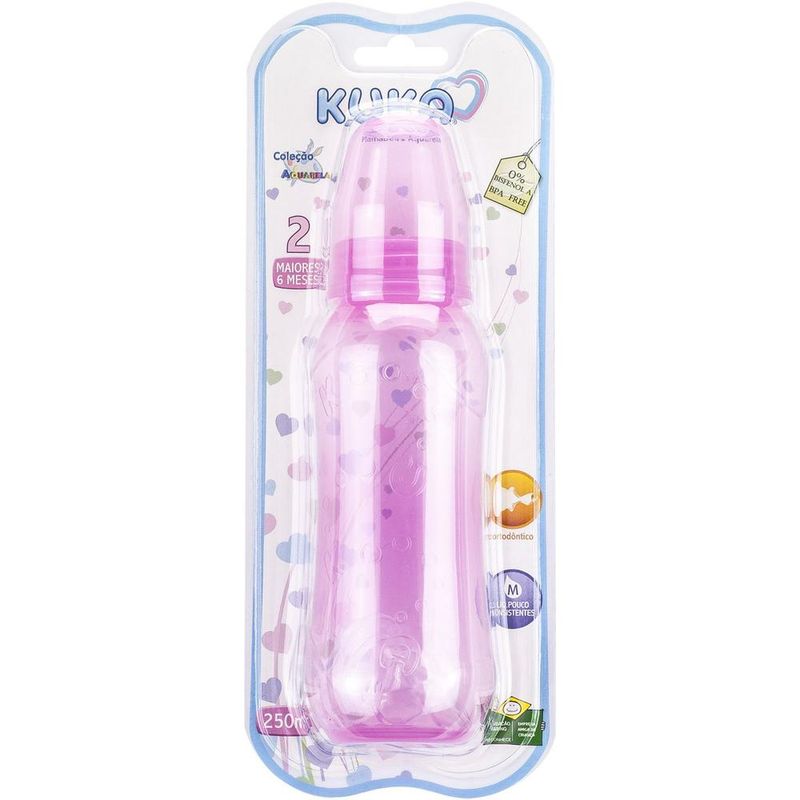 Mamadeira-Kuka-Aquarela-Ortodontica-Com-Bico-De-Silicone-Rosa-250ml