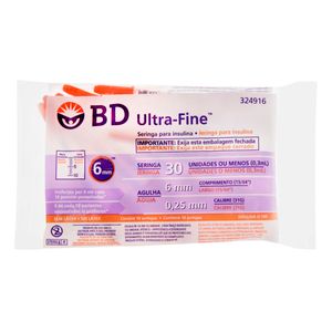 Seringa Bd Ultra-Fine Insulina 30U Agulha Curta 6Mm Com 10 Unidades