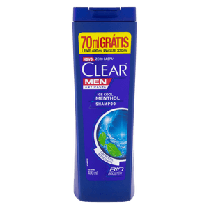 Shampoo Anticaspa Ice Cool Menthol Clear Men Frasco Leve 400ml Pague 330ml