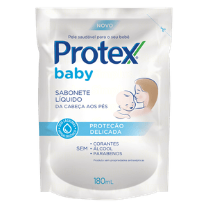 Sabonete Líquido da Cabeça aos Pés Protex Baby Proteção Delicada Sachê 180ml Refil