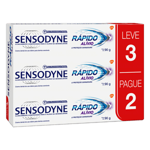 Pack Creme Dental Sensodyne Rápido Alívio & Proteção Duradoura Caixa 90g Cada Leve 3 Pague 2 Unidades