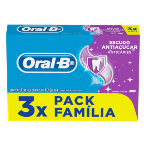 Pack Creme Dental Menta Suave Oral-B Escudo Antiaçúcar Caixa 3 Unidades 70g Cada Família