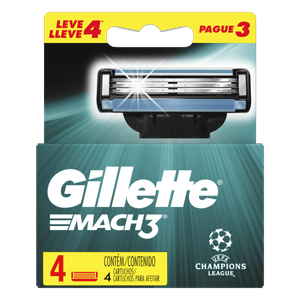 Carga de Aparelho para Barbear UEFA Champions League Gillette Mach3 Leve 4 Pague 3 Unidades