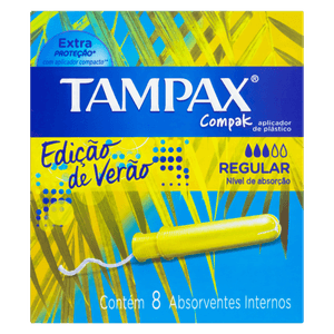 Absorvente Interno Regular com Aplicador Tampax Compak Caixa 8 Unidades Edição de Verão