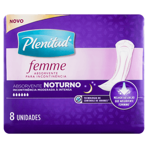 Absorvente sem Abas Noturno Plenitud Femme Pacote 8 Unidades