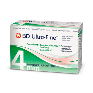 Agulha Caneta Bd Ultra-Fine Pentapoint Easyflow 4mm 100 Unidades