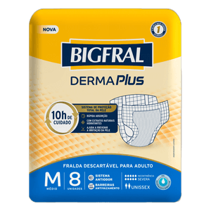 Fralda Descartável Adulto Bigfral Derma Plus M Pacote 8 Unidades