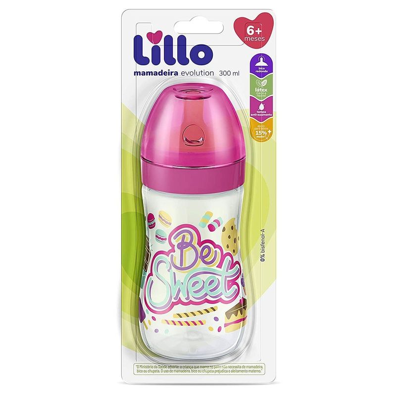 Mamadeira-Super-Divertida-Latex-Rosa-Be-Sweet-260ml-Lillo