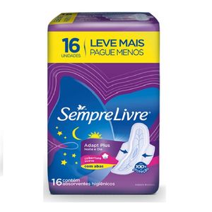 Absorvente Sempre Livre Adapt Plus Noite e Dia Suave com Abas 16 Unidades