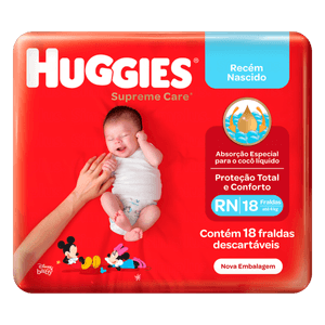Fralda Descartável Infantil Huggies Supreme Care Recém-Nascido RN Pacote 18 Unid