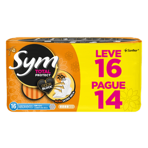 Absorvente com Abas Total Protect Seca Sym Pacote Leve 16 Pague 14 Unid