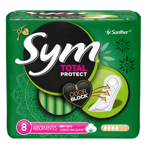 Absorvente sem Abas Total Protect Suave Sym Pacote 8 Unid