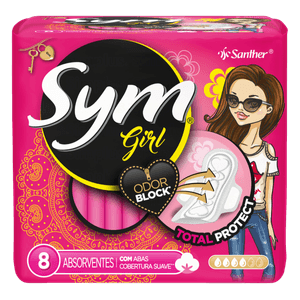 Absorvente com Abas Total Protect Suave Sym Girl Pacote 8 Unid
