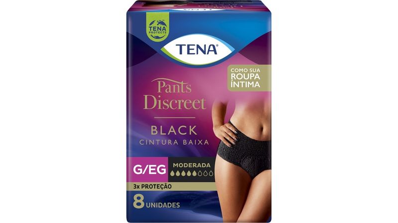 Roupa Intima Tena Pants Discreet Black P/M 8 Unidades