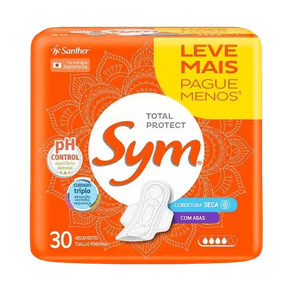 Absorvente Sym Total Protect Cobertura Seca Com Abas 30 Unidades